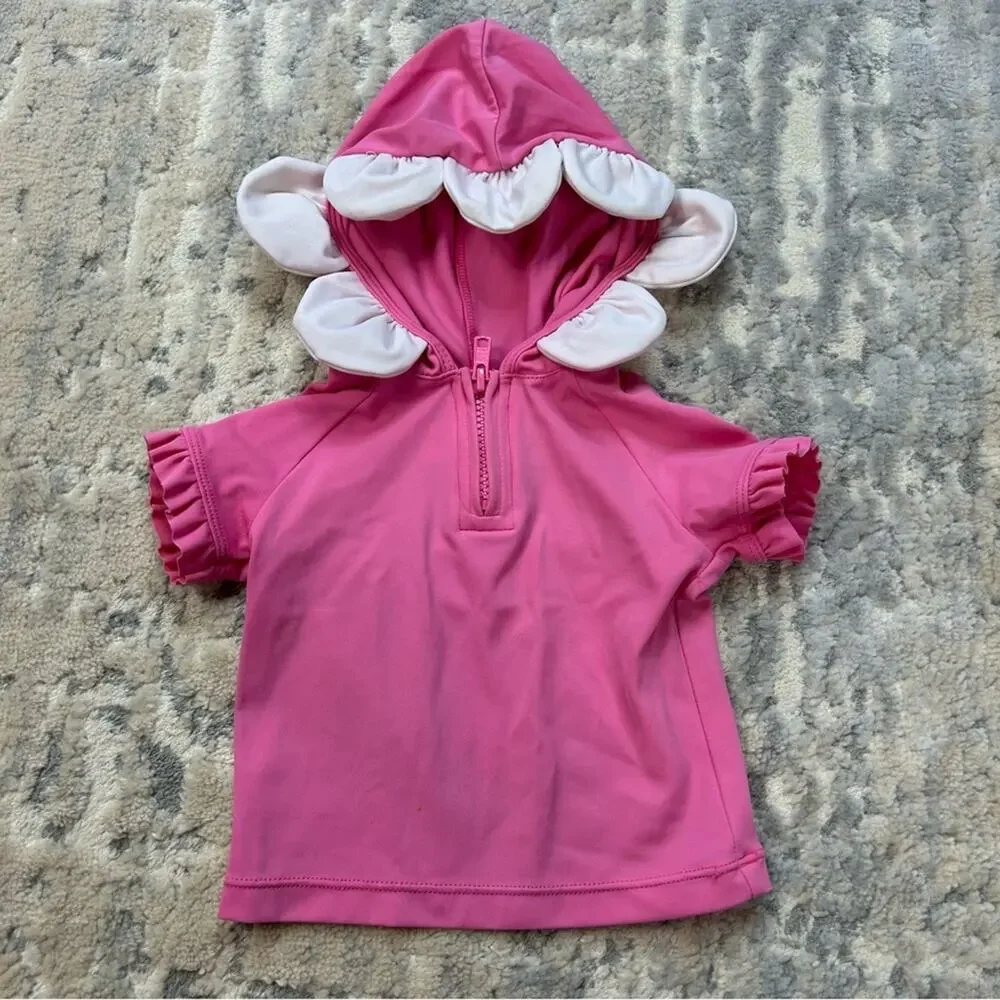 Gymboree Flower Petal Short Sleeve Hooded Beach Swim Shirt Size 12-18 months